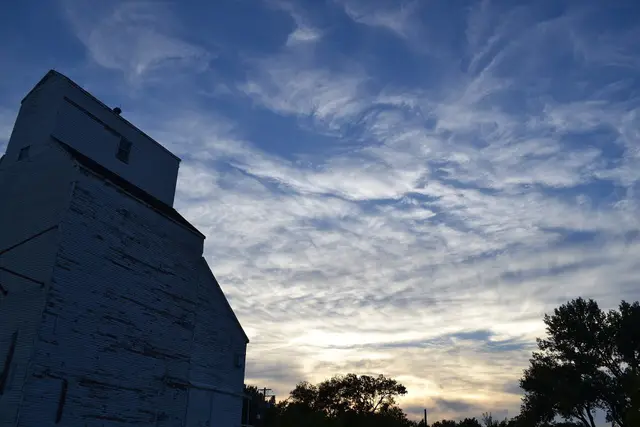 Old grain elevator at dusk