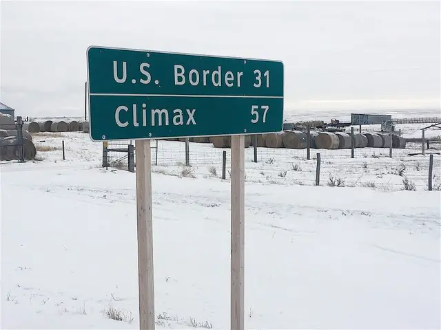 Highway 4 distance sign in winter