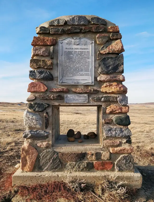 Prairie Dog Colony cairn in Grasslands National Park